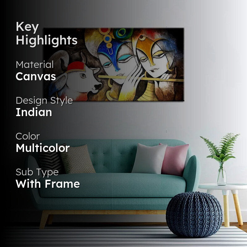 Radha Krishna Nandi Canvas Wall Painting media 2