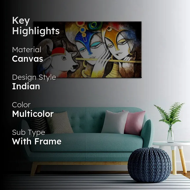 Radha Krishna Nandi Canvas Wall Painting media 2