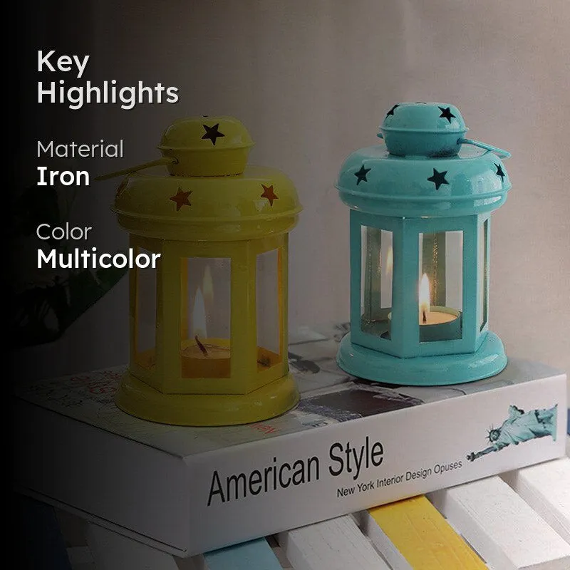 Vaira Lantern Tealight Candle Holder (Aqua Blue & Yellow) - Set Of Two media 2