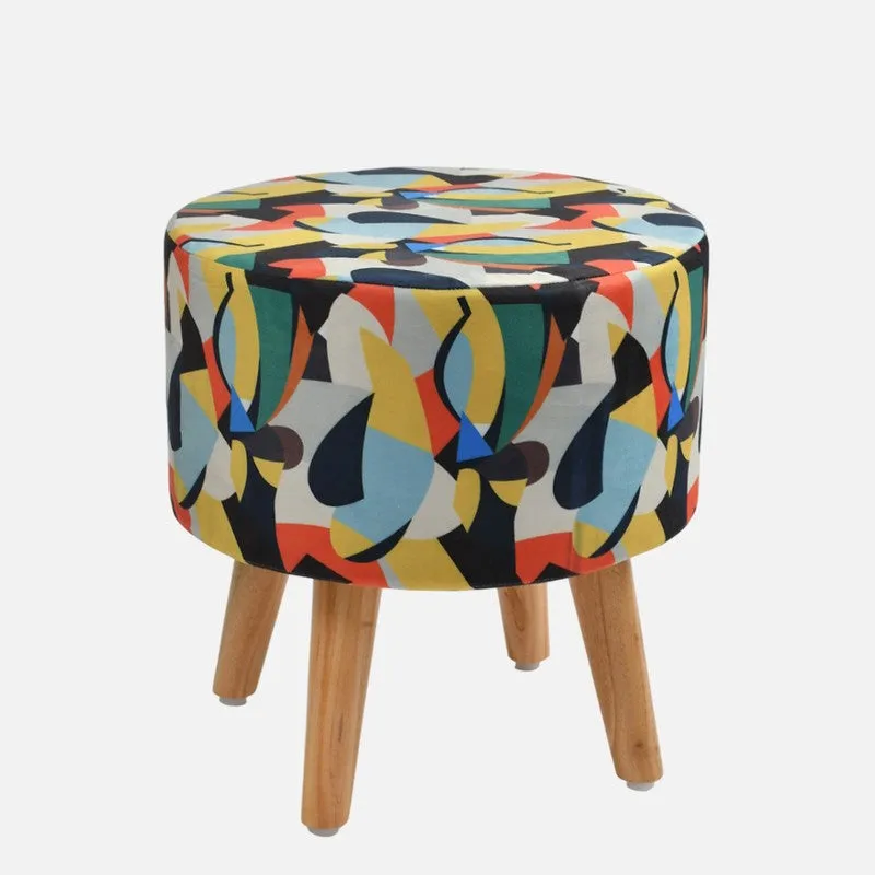 Colorway Abstract Print Multicolor Engineered Wood Ottomans - Set Of Two media 4