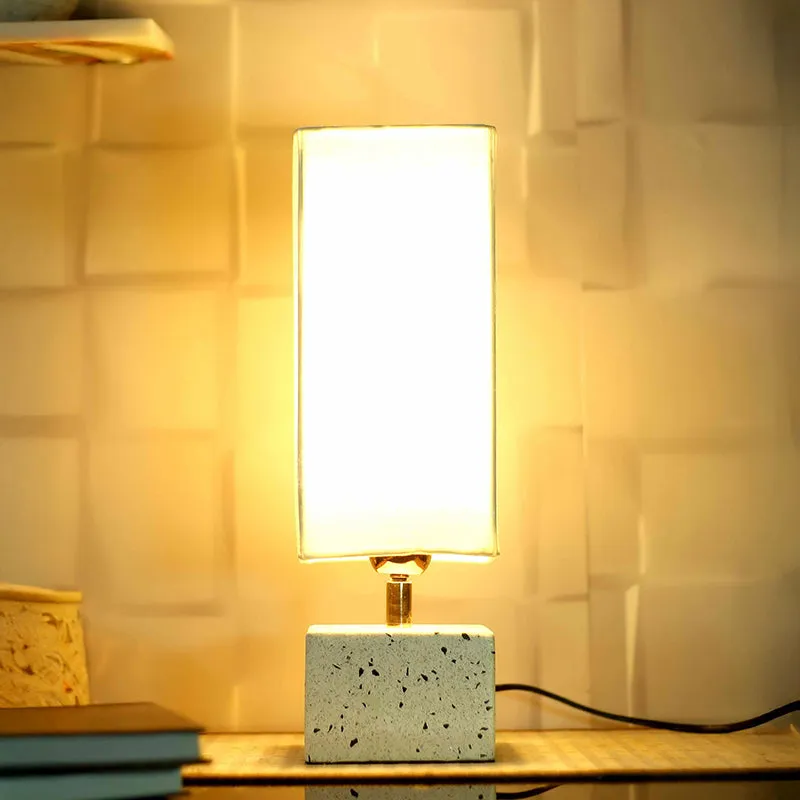 Square Terrazzo Hand Crafted Fabric Table Lamp - White media 4