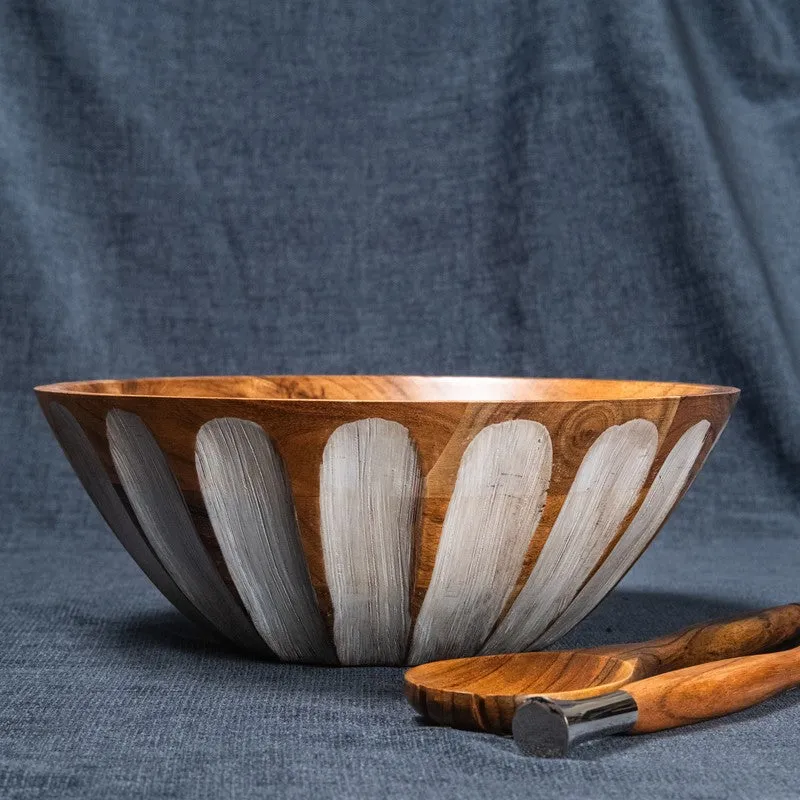 Rustic Distress Wood Salad Bowl with Serving Spoons (1750 mL) - Three Piece Set media 5
