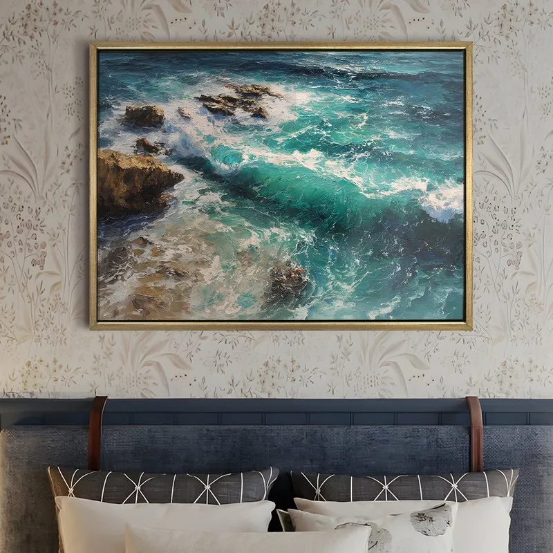 Turquoise Surge Canvas Wall Painting With Frame media 5