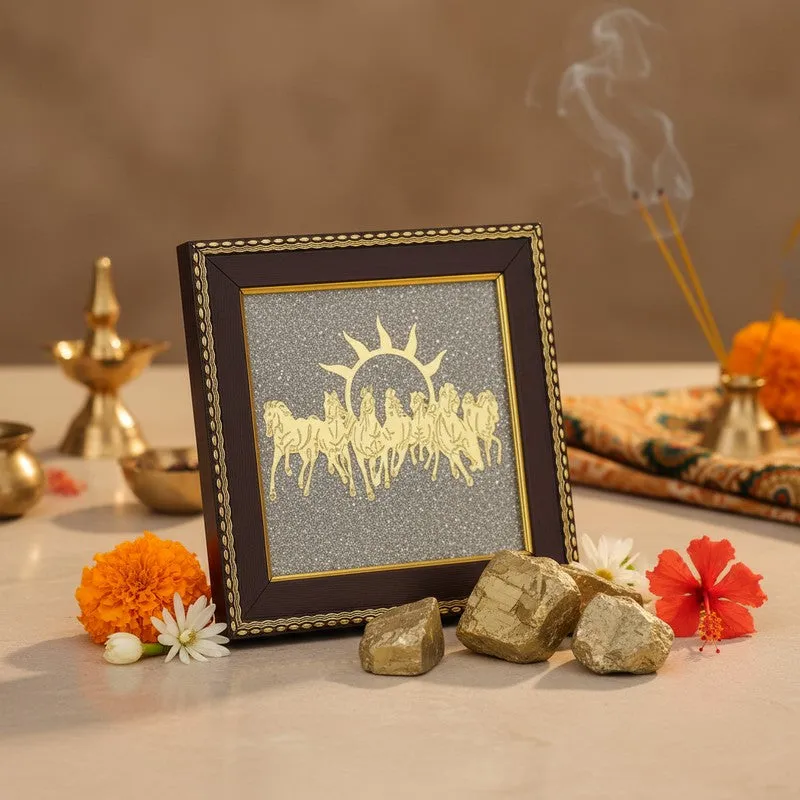 Divine Surya Dev Gold Embellished Pyrite Wall Art media 1