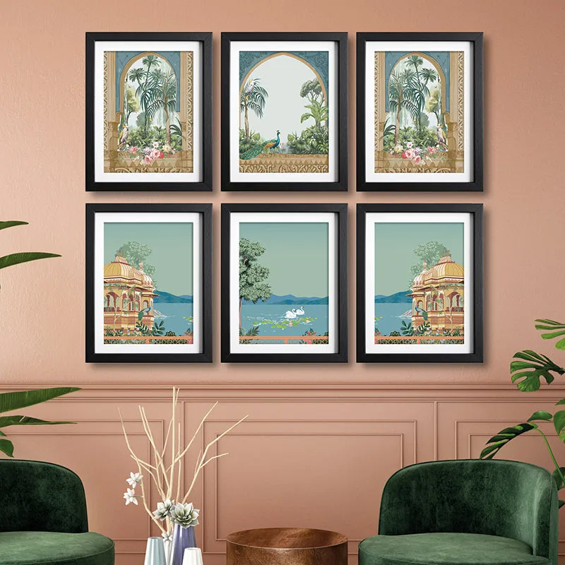 Mughal Archways Wall Art With Frame - Set Of Six media 1