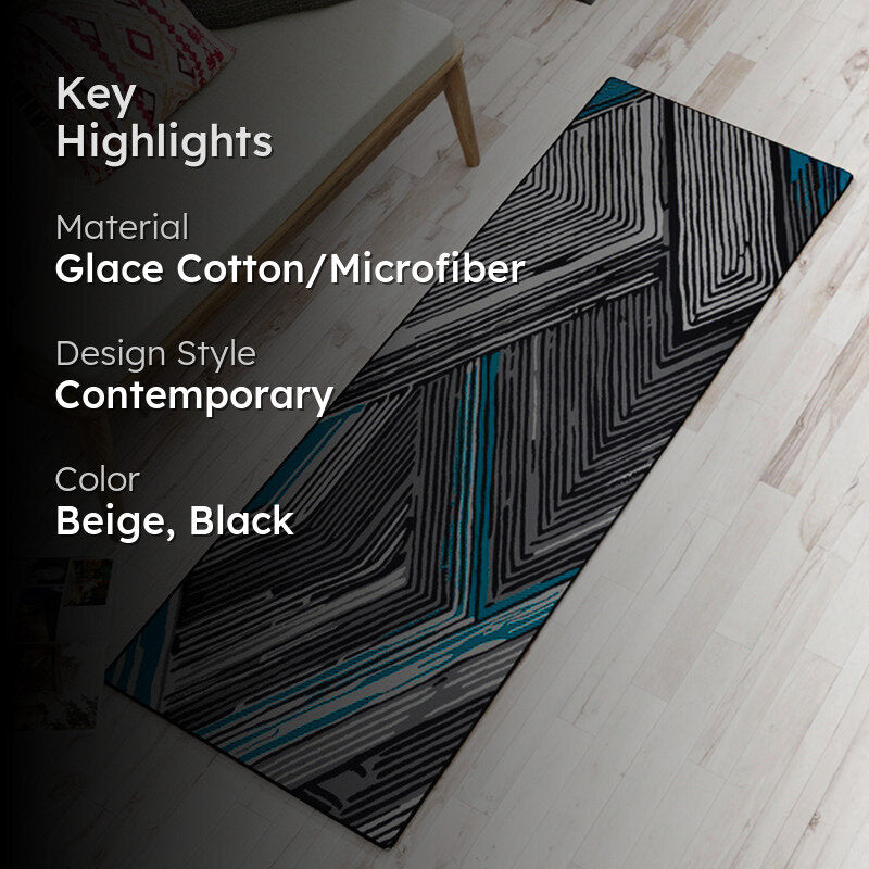 Albion Geometric Micro Fiber Runner Rug - Blue & Black media 2