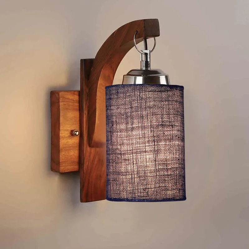 Forma Cylindrical Fabric & Wooden Wall Lamp - Blue media 1