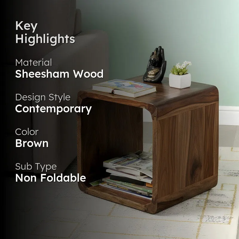 Overox Sheesham Wooden Side & Bedside Table - Brown media 2