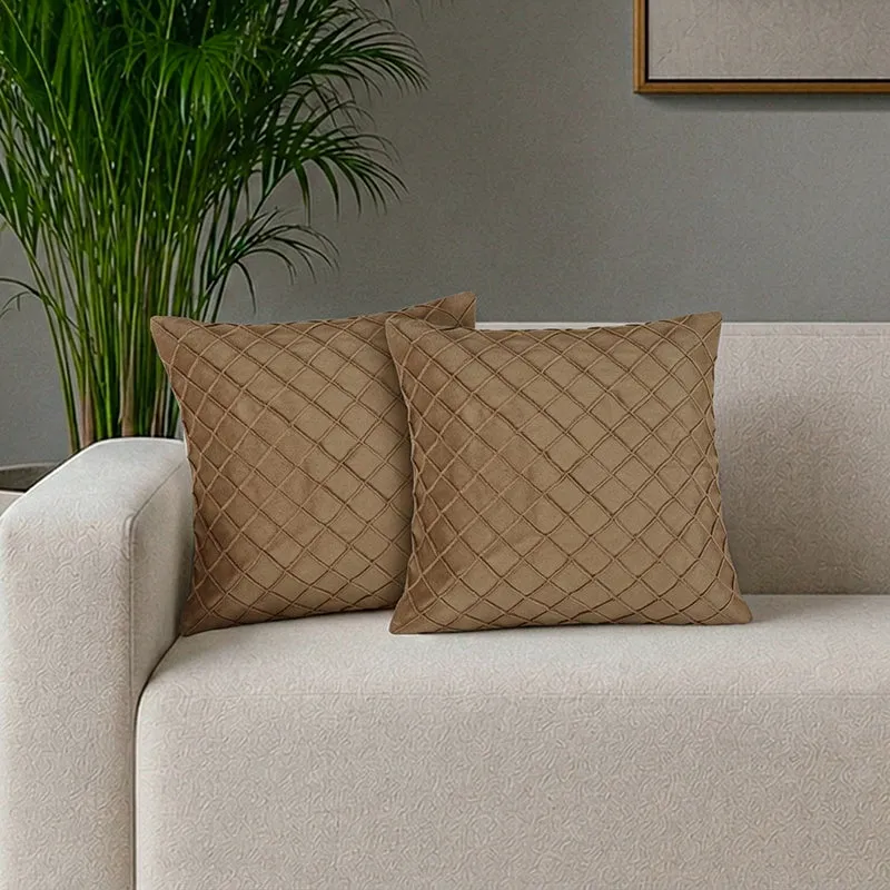 Swayam Lohita Pintex Velvet Cushion Cover (Light Brown) - Set of Two media 1