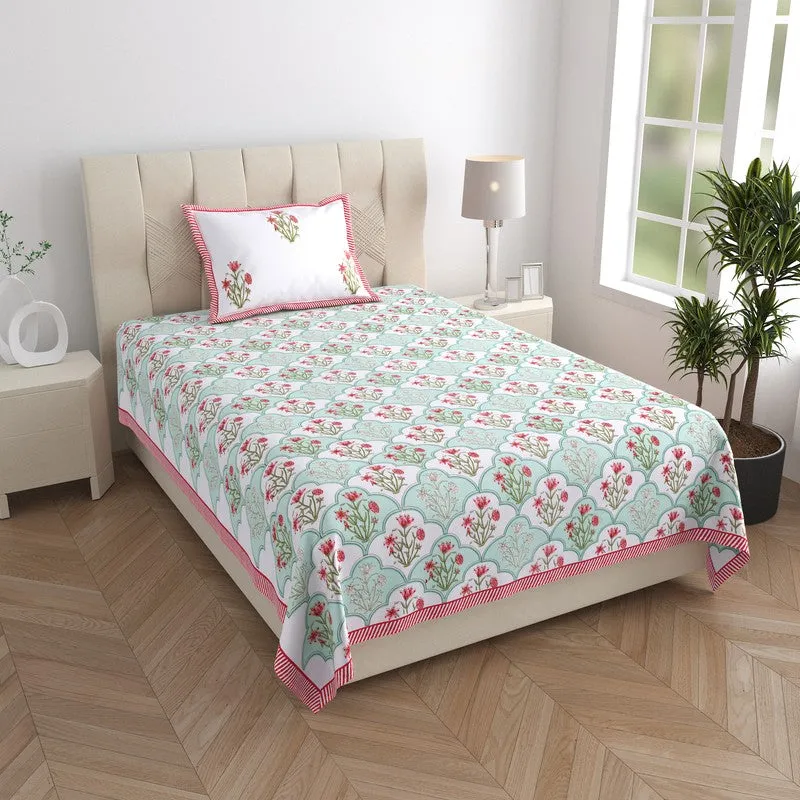 Rupa Cotton Bedsheet (Pista Green, Pink) - 180 TC media 1
