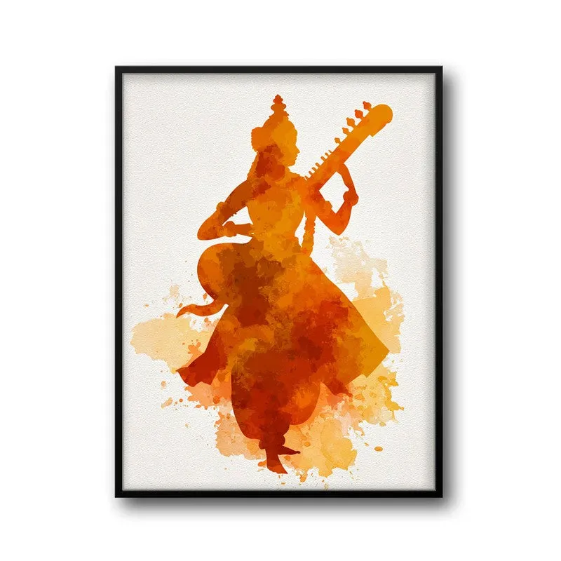 Sri Saraswati Devi Playing Veena Archival Paper Wall Art media 7
