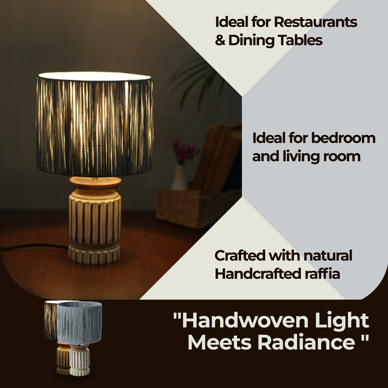 Lucen Boho Mango Wood Table Lamp - OffWhite,Blue media 5