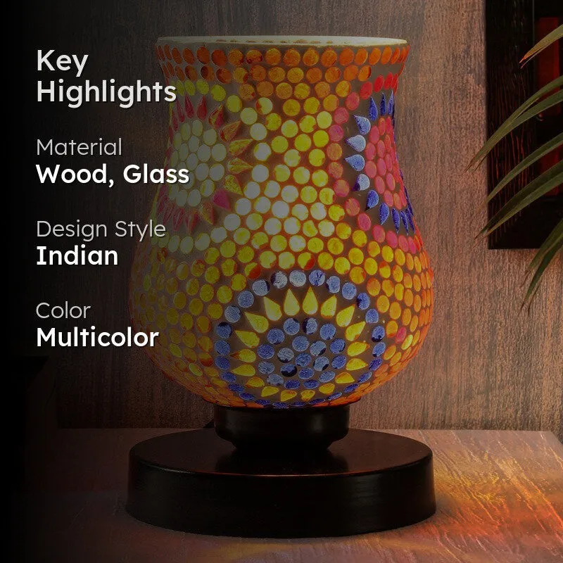 Emberune Mosaic Glass Table Lamp With Wooden Base - Multicolor media 2