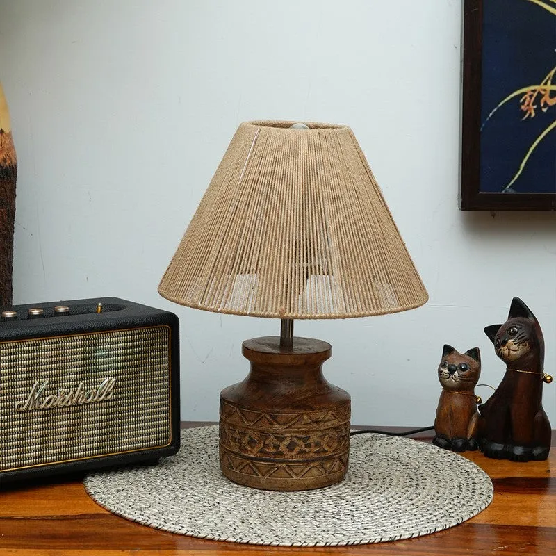 Rattique Cotton Table Lamp Wooden Base - Beige media 3