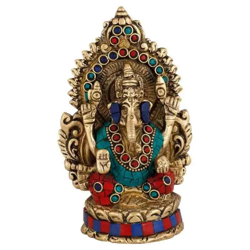 Colorful Gajanana Brass Statue media 3