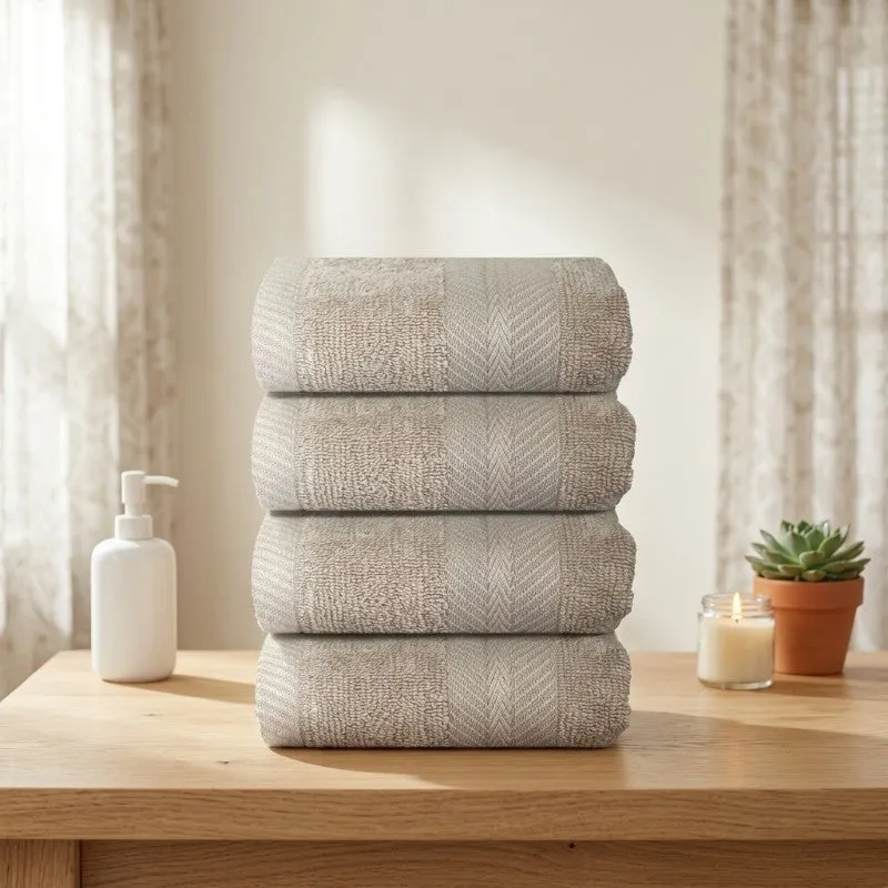 PlushAura Cotton Face Towel (Beige) - Set Of Four media 1