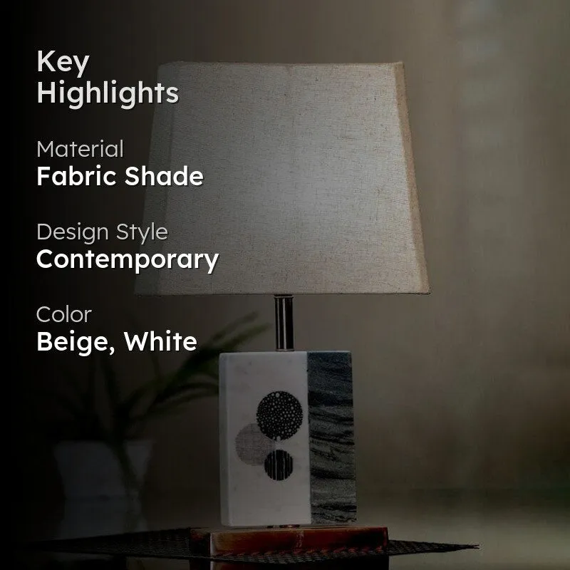 Blaze Printed Fabric Table Lamp With Marble & Copper Base - Beige,White media 2