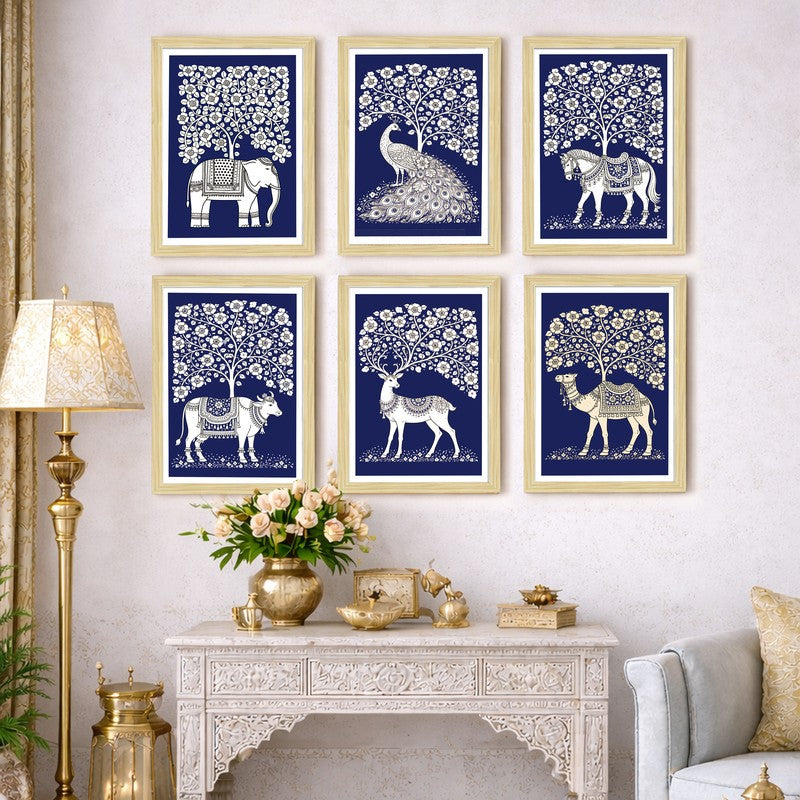 Rooted Spirits Paper Wall Painting With Frame - Set Of Six