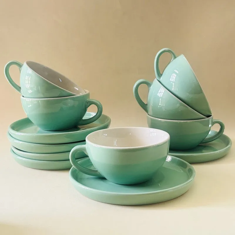 Ceramic Cup & Saucer (Sage Green/240 mL Each) - Set of Six media 4