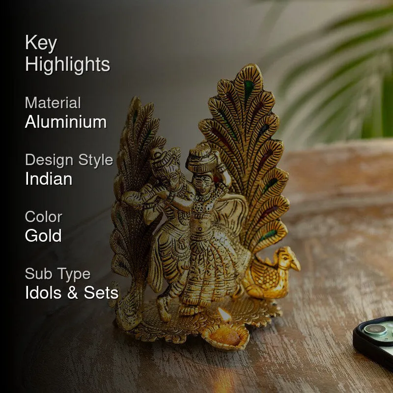 Lifestyle image of the gold-toned diya showpiece with a dark text overlay