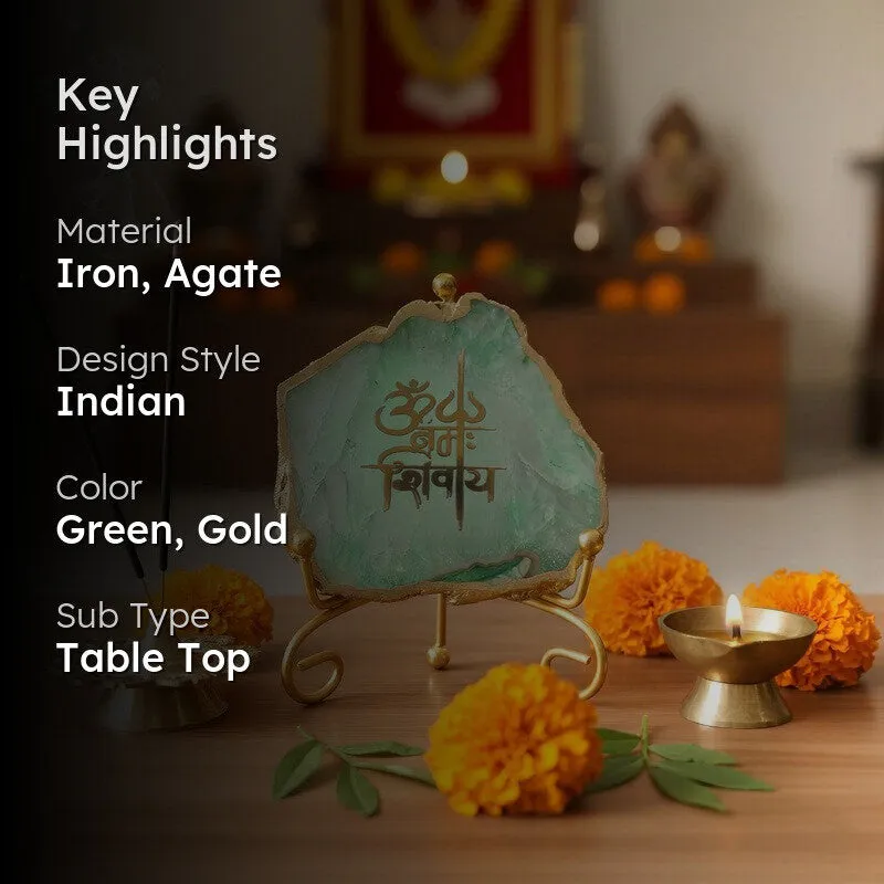 Om Namah Shivay Agate Showpiece With Stand - Green media 2