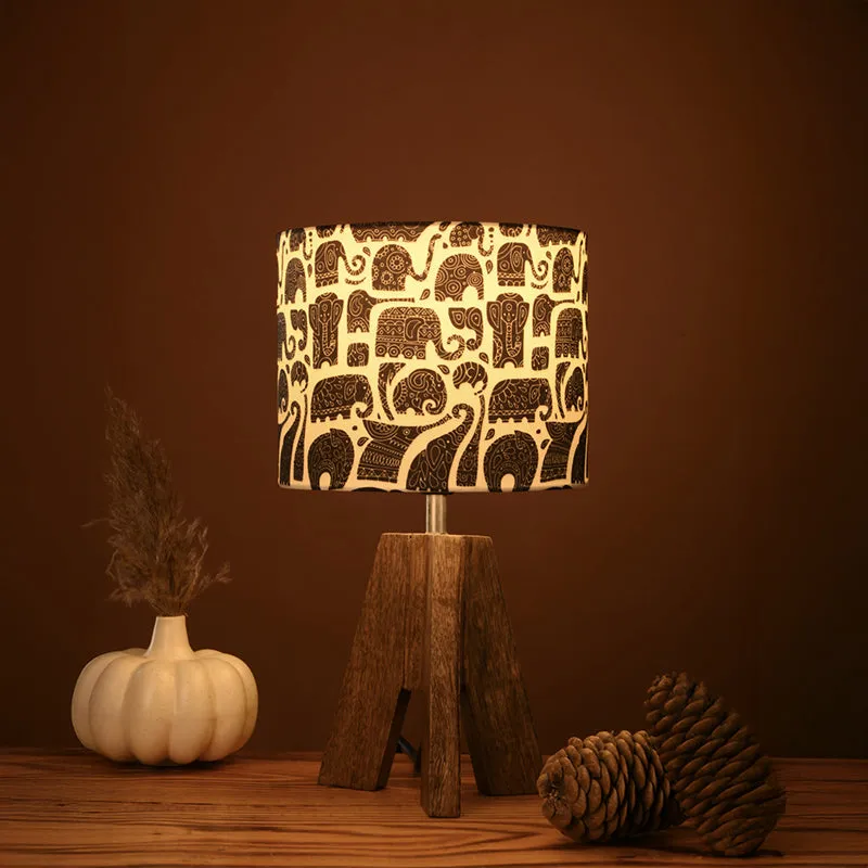Elephanta Print Tripod Fabric Table Lamp - Ivory media 1