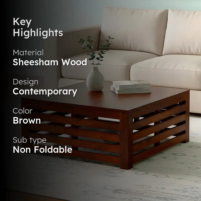 Qervon Sheesham Wooden Center Table - Deep Brown media 2