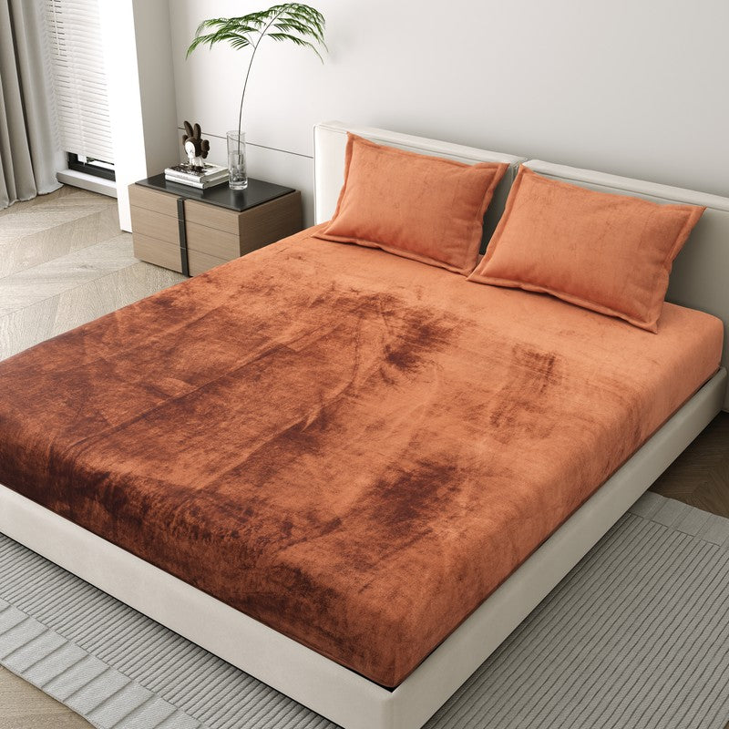 VelvetDream Woolen Bedsheet (Rust Orange) - 150 GSM