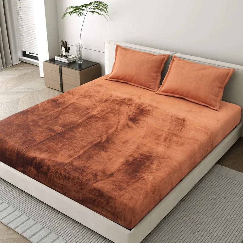 VelvetDream Woolen Bedsheet (Rust Orange) - 150 GSM media 1