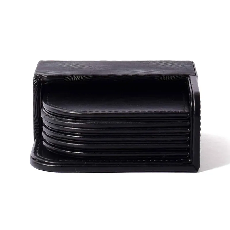 Veltrix Faux Leather Coaster (Black) - Seven Piece Set media 3
