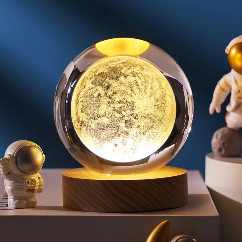 Crystal Ball Luna Led Wooden Table Lamp - Brown,Transparent media 1
