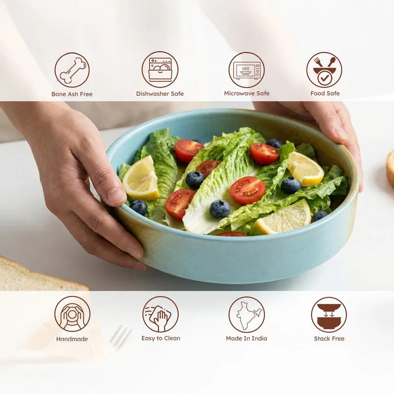 Whimsi Ceramic Salad Bowl (600 mL Each,Brown,Blue) - Set Of Two media 5