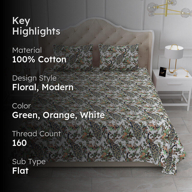 Vibrant Mor Floral Cotton Bedsheet (Multicolor) - 160 TC media 2
