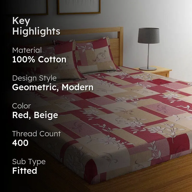 Carmine Paloma Cotton Bedsheet - 400 TC media 2