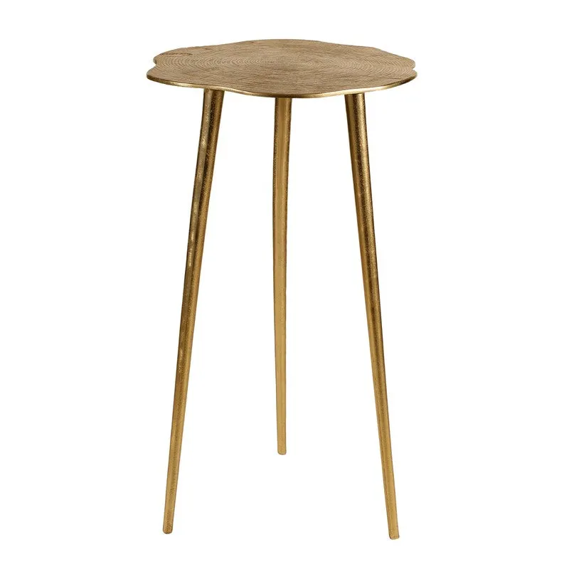 Rustic Log Top Aluminum Side Table - Gold media 4