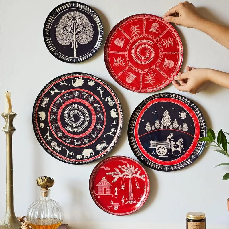 Warli Charm Wall Plate - Set Of Five media 3