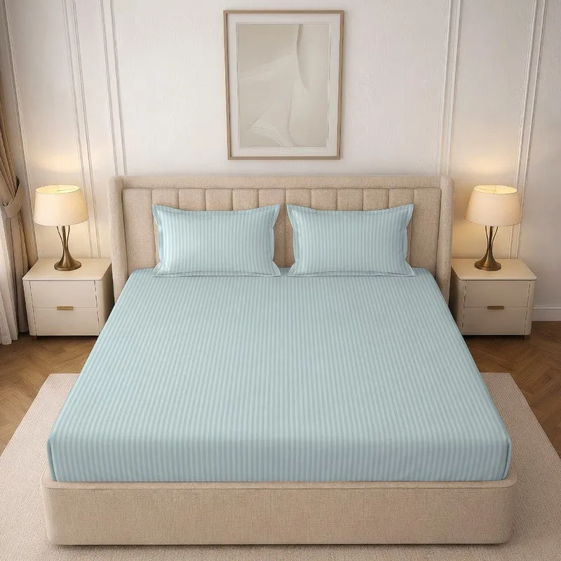 StripeScape Glace Cotton Fitted Bedsheet (Light Grey) - 130 GSM - 5