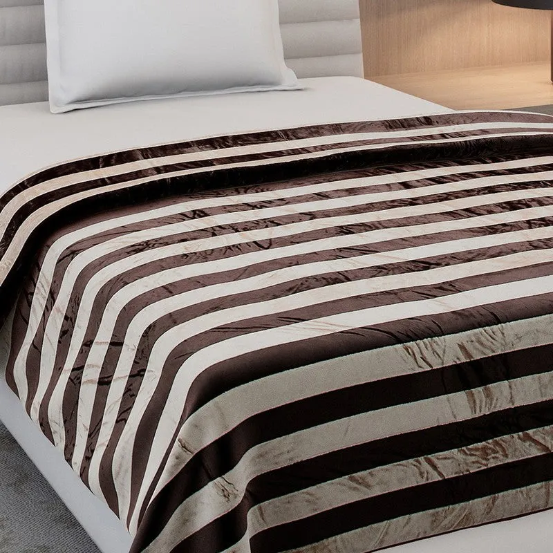 Monte Carlo Strivon Bold Stripes Polyester Blanket (Coffee) - 300 GSM media 5
