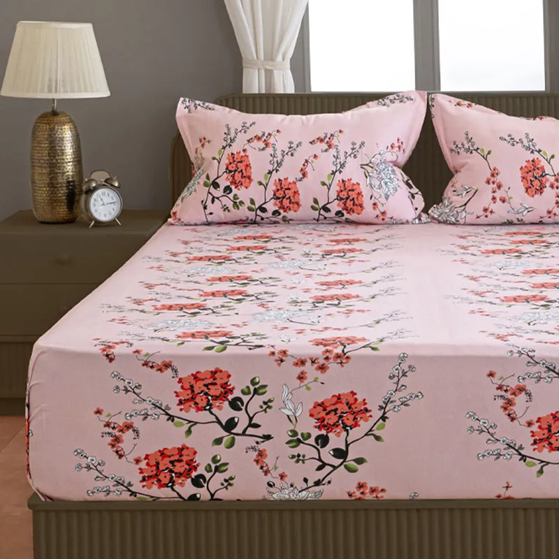 Swayam Light Orange Floral Cotton Bedsheet - 180 TC || Super Soft media 3