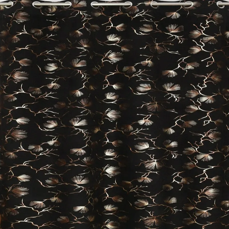 Soft Edge Printed Velvet Curtain - Black,Gold media 4