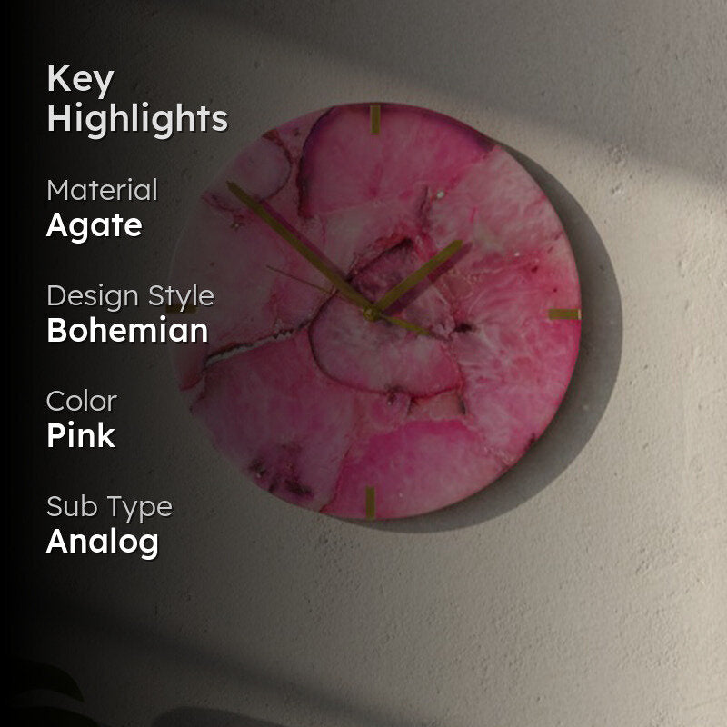 Obelia Handcrafted Agate Wall Clock - Pink media 2