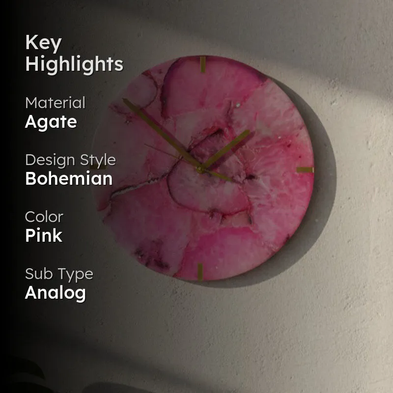 Obelia Handcrafted Agate Wall Clock - Pink media 2
