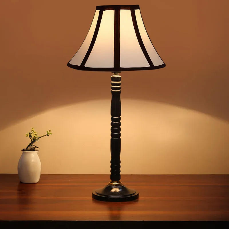 Windsor Table Lamp With Carved Wooden Base - White,Black media 2