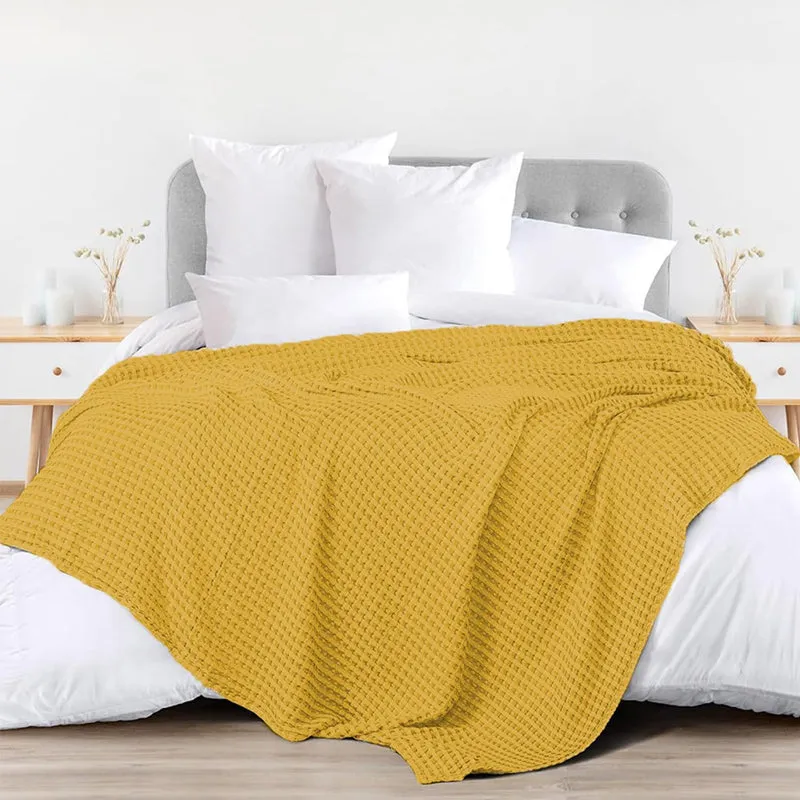 Urban Space Waffle Cotton Blanket (Mustard Yellow) - 250 GSM media 3
