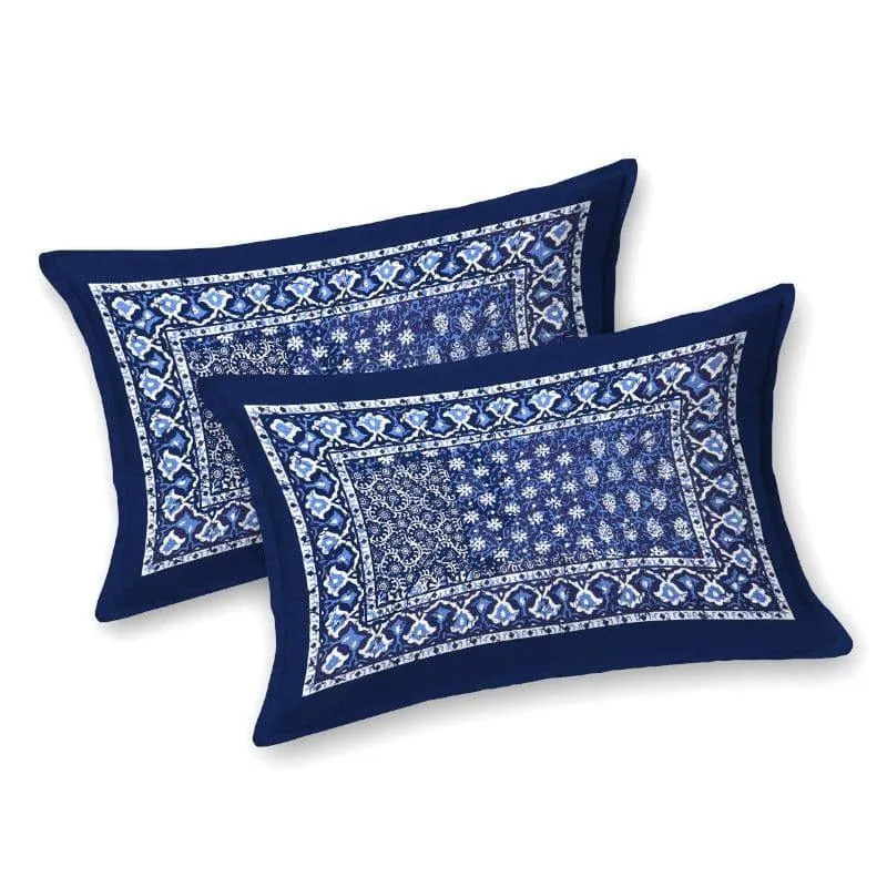 Checkered Glam Ethnic Cotton Bedsheet (Blue) - 140 TC media 5