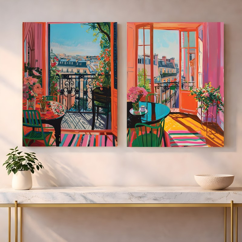 Parisian Balcony Canvas Wall Art - Set of Two