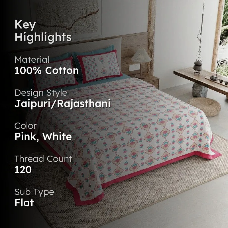 Royal Print Cotton Bedsheet (Pink,White) - 120 TC media 2