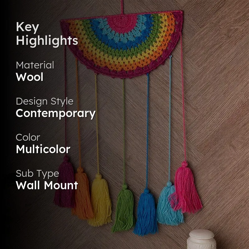 Rainbow Drip Macrame Woolen Wall Accent media 2