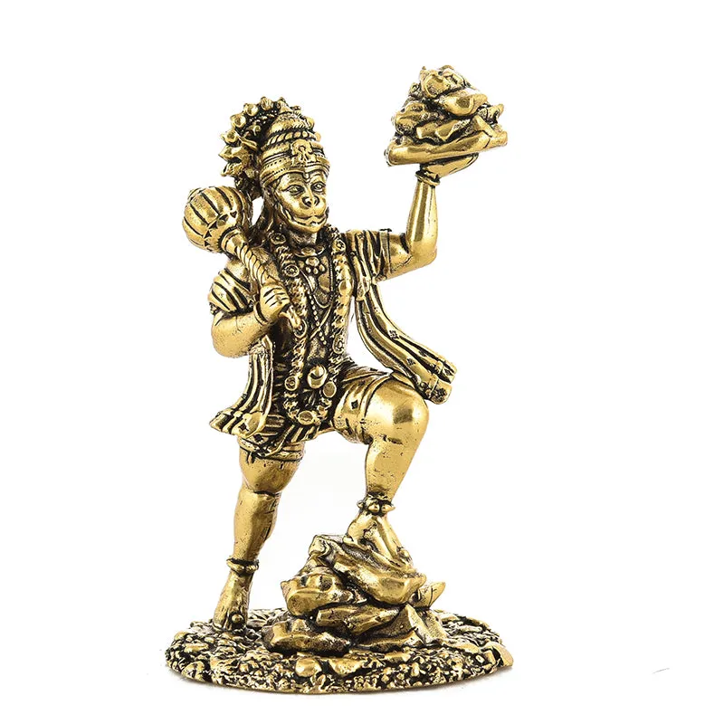 Auspicious Hanuman Brass Idol - Gold media 3