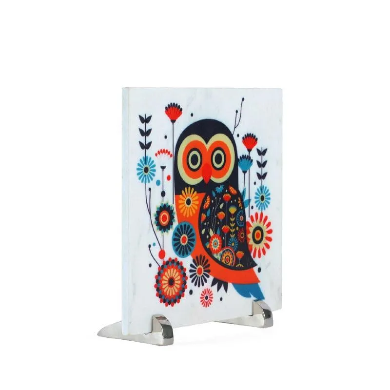 Vibrant Night Owl Printed Marble Showpiece media 3